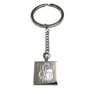 Silver Toned Square Etched Anatomical Heart Pendant Keychain